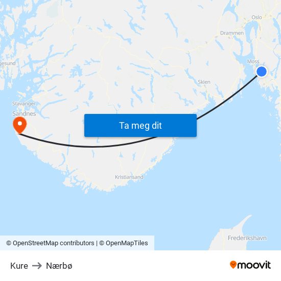 Kure to Nærbø map