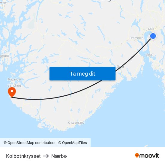 Kolbotnkrysset to Nærbø map