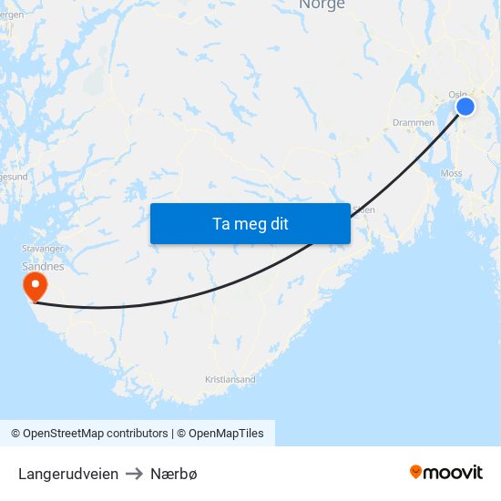 Langerudveien to Nærbø map