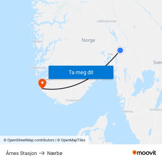 Årnes Stasjon to Nærbø map