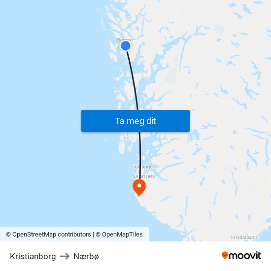 Kristianborg to Nærbø map