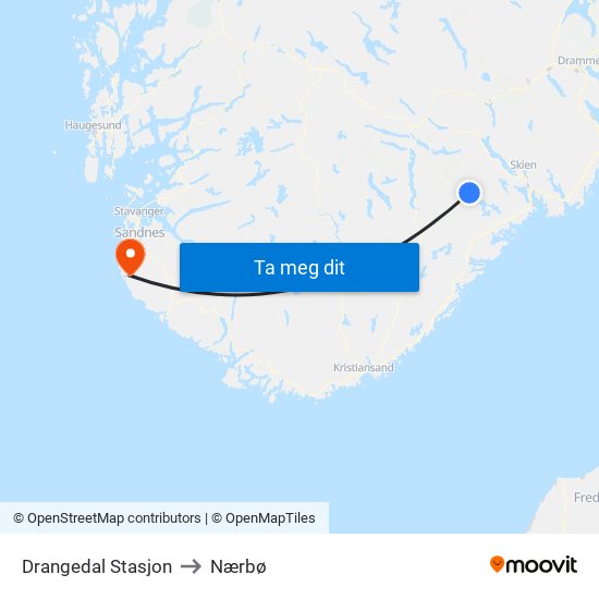 Drangedal Stasjon to Nærbø map