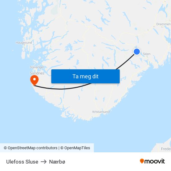Ulefoss Sluse to Nærbø map