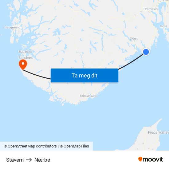 Stavern to Nærbø map