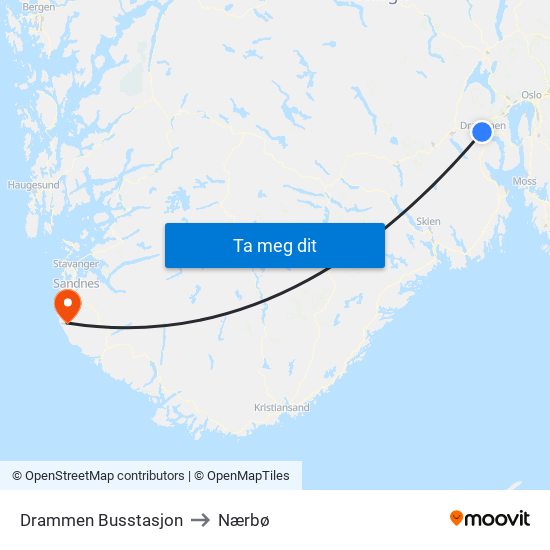 Drammen Busstasjon to Nærbø map