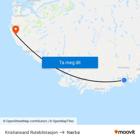 Kristiansand Rutebilstasjon to Nærbø map
