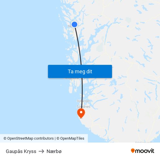Gaupås Kryss to Nærbø map
