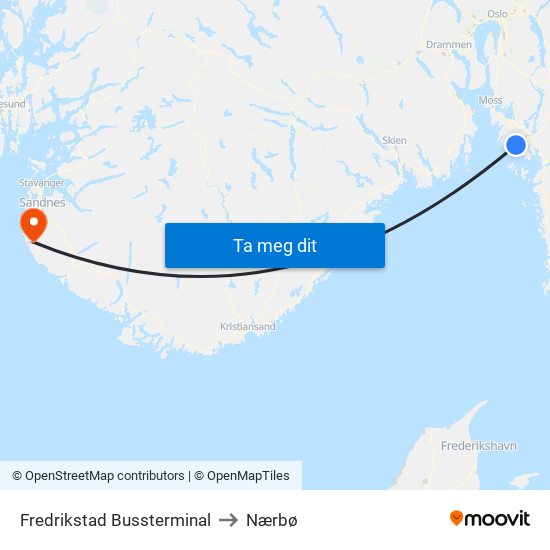 Fredrikstad Bussterminal to Nærbø map