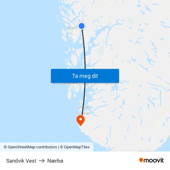 Sandvik Vest to Nærbø map
