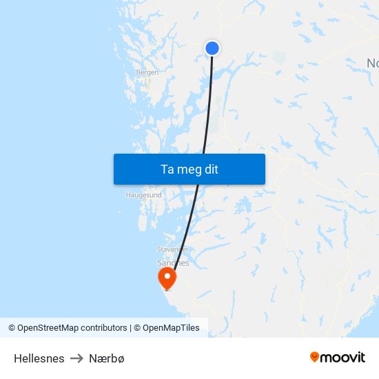 Hellesnes to Nærbø map