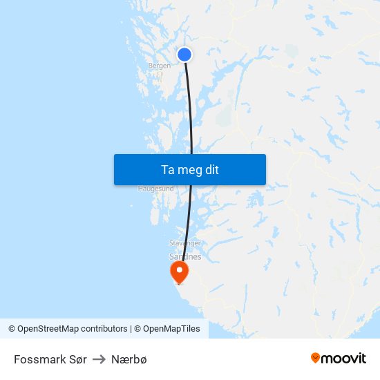 Fossmark Sør to Nærbø map