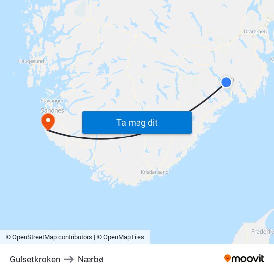 Gulsetkroken to Nærbø map