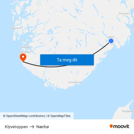 Klyvetoppen to Nærbø map