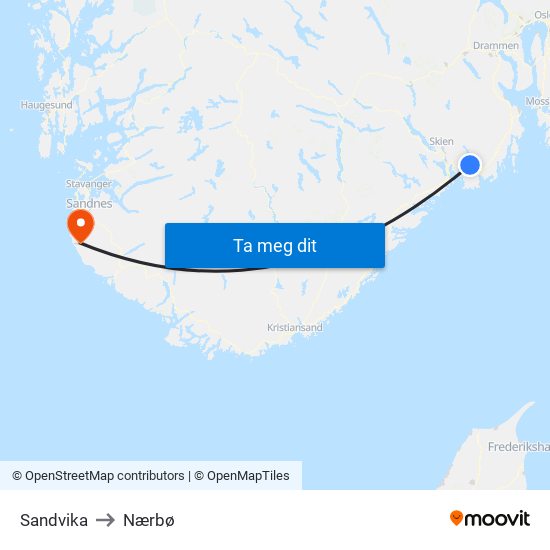 Sandvika to Nærbø map