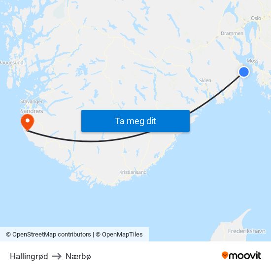 Hallingrød to Nærbø map