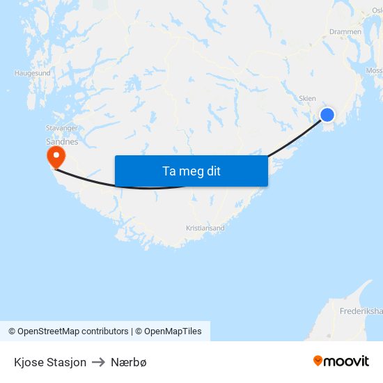 Kjose Stasjon to Nærbø map