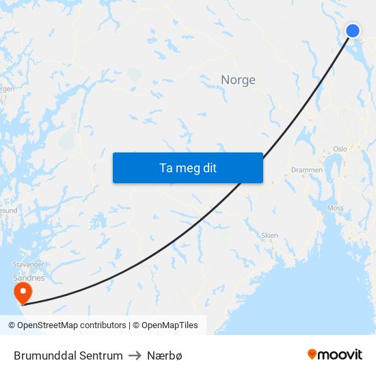 Brumunddal Sentrum to Nærbø map