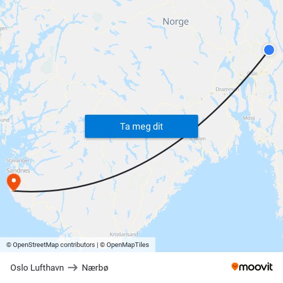 Oslo Lufthavn to Nærbø map