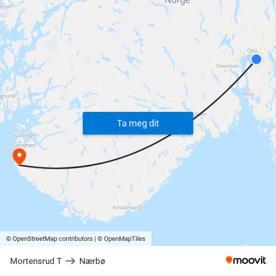 Mortensrud T to Nærbø map