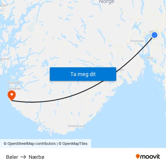 Bøler to Nærbø map