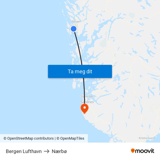 Bergen Lufthavn to Nærbø map