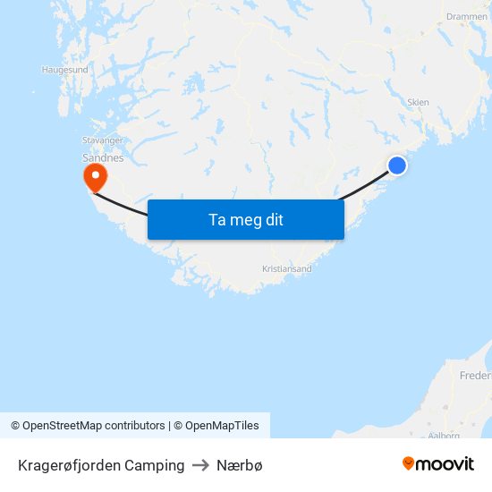 Kragerøfjorden Camping to Nærbø map