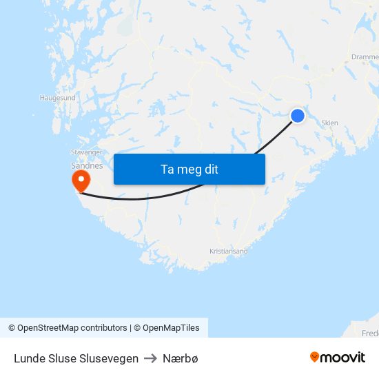 Lunde Sluse Slusevegen to Nærbø map