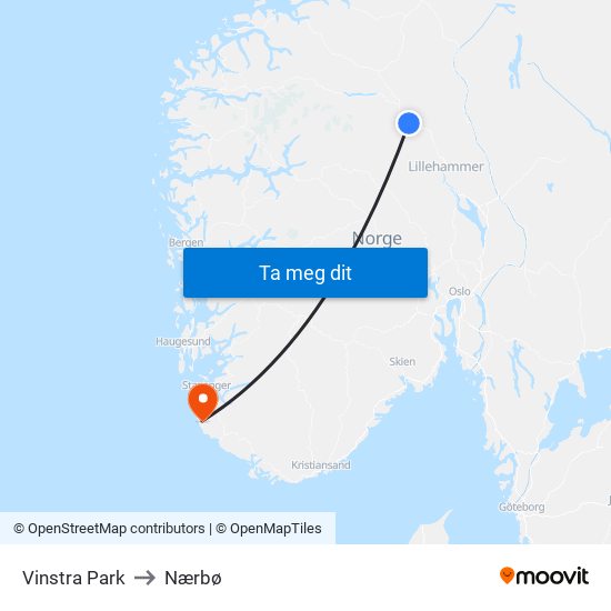 Vinstra Park to Nærbø map