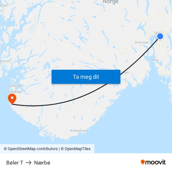 Bøler T to Nærbø map