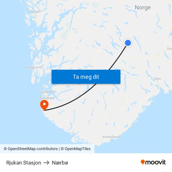 Rjukan Stasjon to Nærbø map