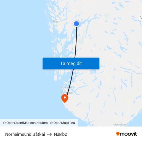 Norheimsund Båtkai to Nærbø map