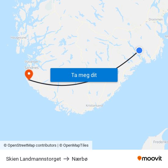 Skien Landmannstorget to Nærbø map