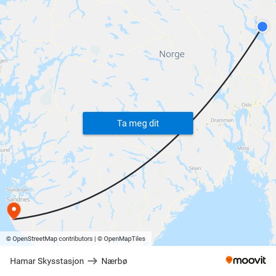 Hamar Skysstasjon to Nærbø map