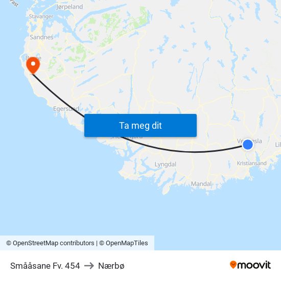Smååsane Fv. 454 to Nærbø map