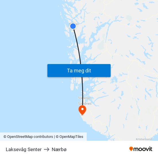 Laksevåg Senter to Nærbø map