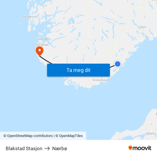 Blakstad Stasjon to Nærbø map