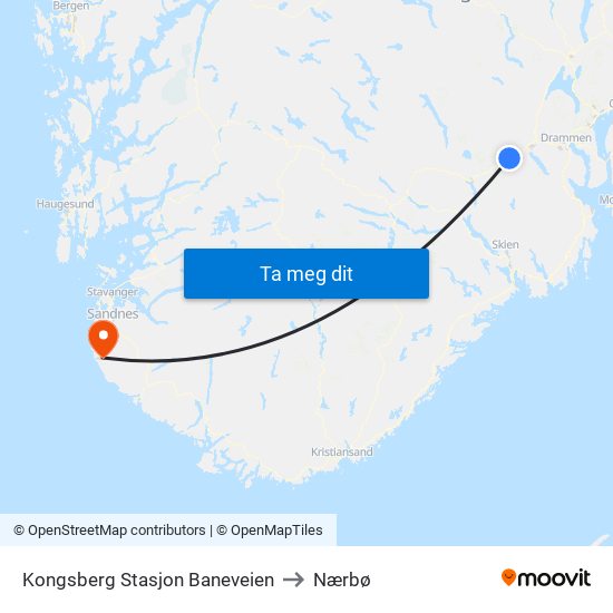 Kongsberg Stasjon Baneveien to Nærbø map