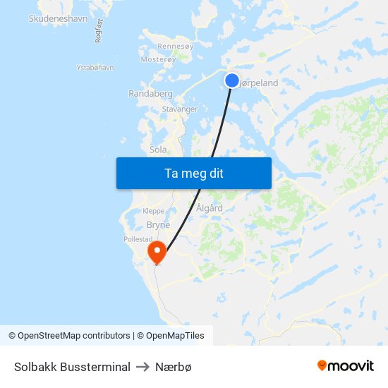 Solbakk Bussterminal to Nærbø map