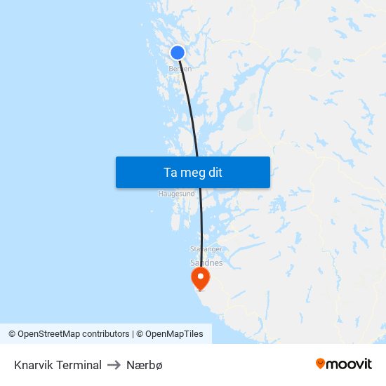 Knarvik Terminal to Nærbø map