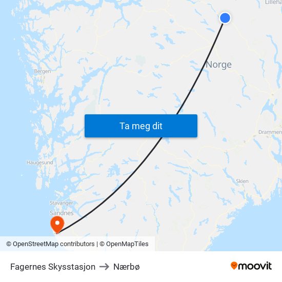 Fagernes Skysstasjon to Nærbø map
