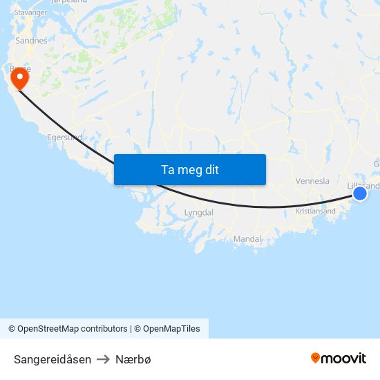 Sangereidåsen to Nærbø map