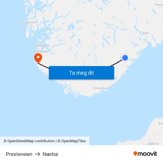 Presteveien to Nærbø map