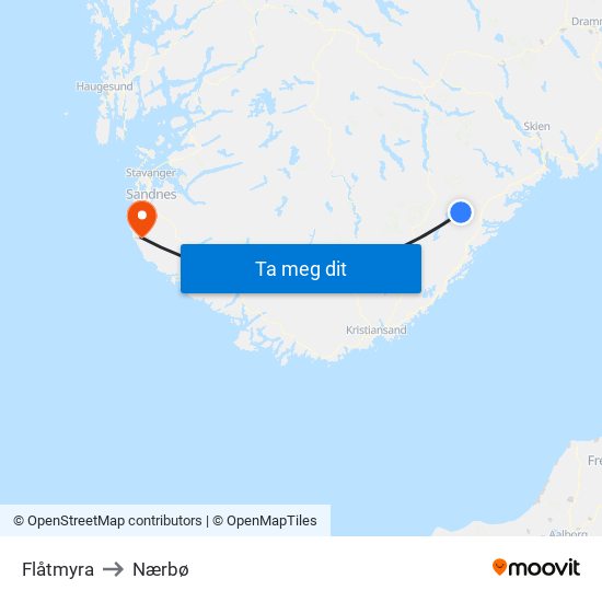 Flåtmyra to Nærbø map