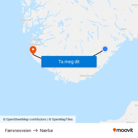 Færsnesveien to Nærbø map