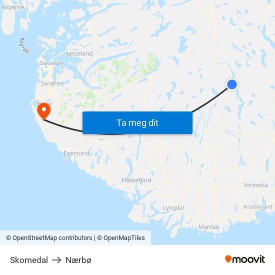 Skomedal to Nærbø map