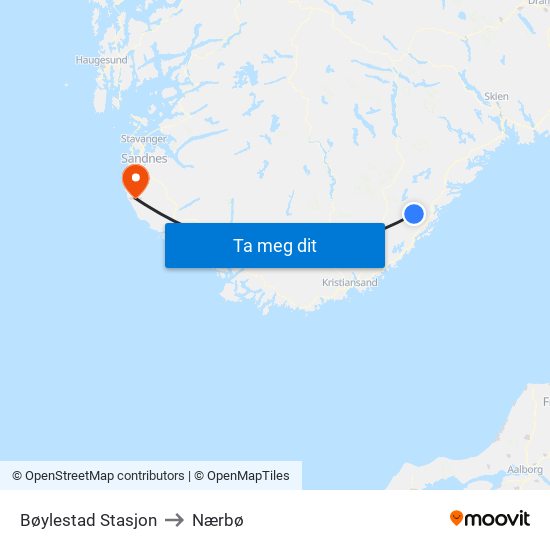 Bøylestad Stasjon to Nærbø map