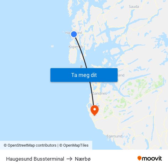 Haugesund Bussterminal to Nærbø map