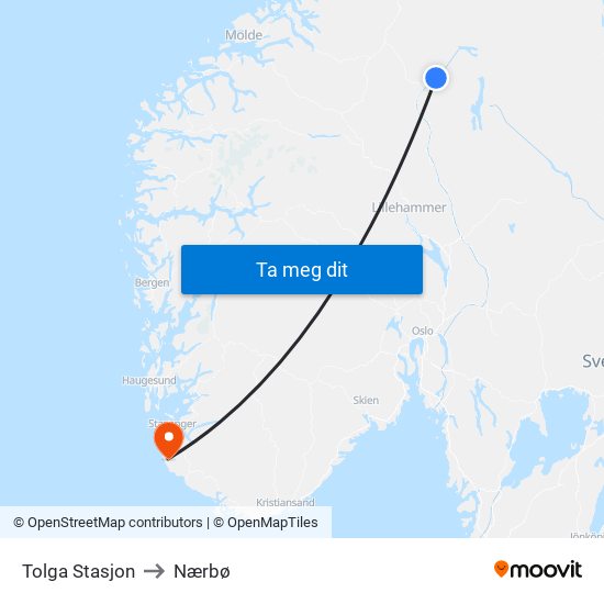 Tolga Stasjon to Nærbø map