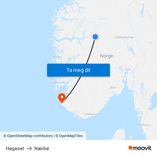 Høgeset to Nærbø map