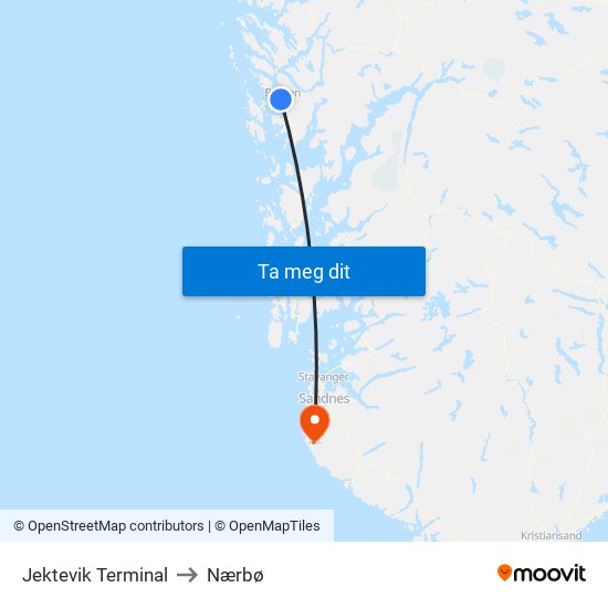 Jektevik Terminal to Nærbø map